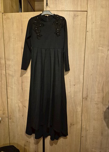Abiye Uzun Kollu Siyah Nakışlı Gotik Elbise