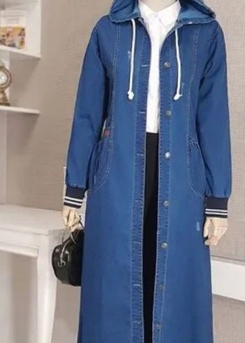 Kadın Mavi Uzun Denim Trençkot