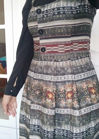 Düğmeli Bohem Desenli Uzun Hamile Eteği - Görsel 3