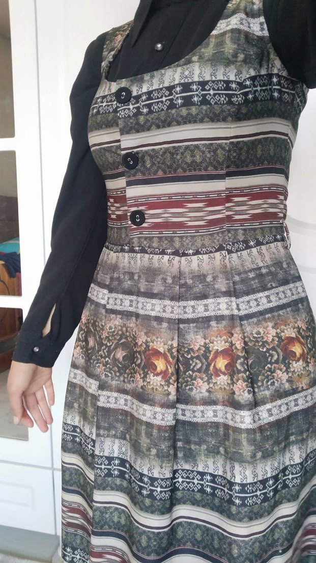 Düğmeli Bohem Desenli Uzun Hamile Eteği - Görsel 3