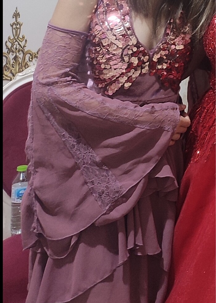 Raisa vanessa ispanyol kol payetli volanlı abiye gece elbisesi - Görsel 2