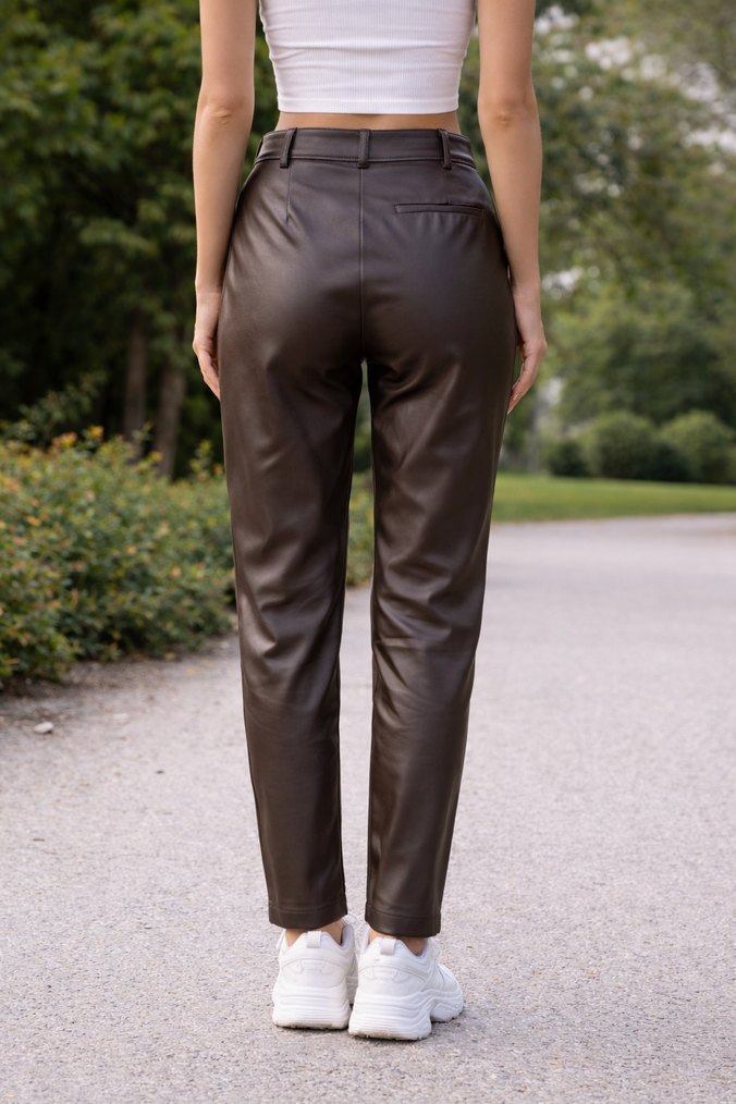 Nisan Kahverengi suni Deri Kadın Pantolon - Görsel 2