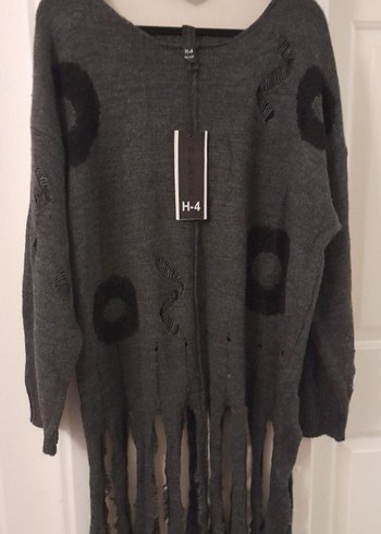 Antrasit renkli, owersize örme kazak - Görsel 3