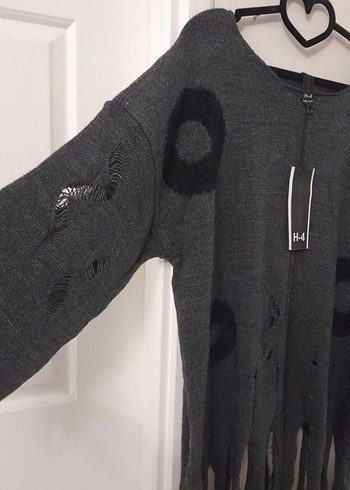 Antrasit renkli, owersize örme kazak - Görsel 4