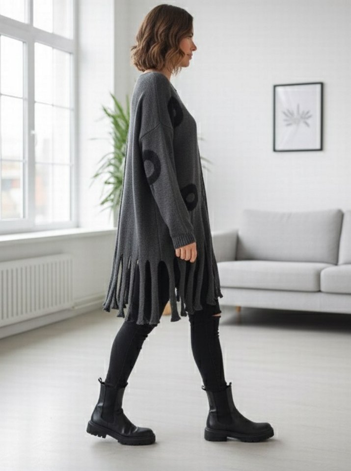 Antrasit renkli, owersize örme kazak - Görsel 2