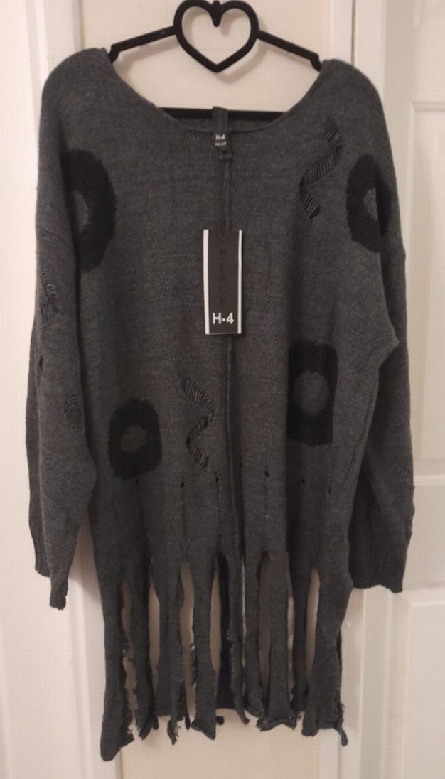 Antrasit renkli, owersize örme kazak - Görsel 3