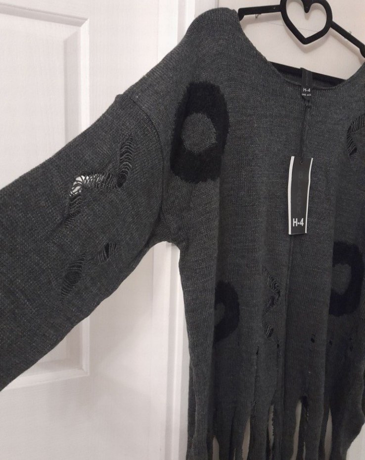 Antrasit renkli, owersize örme kazak - Görsel 4