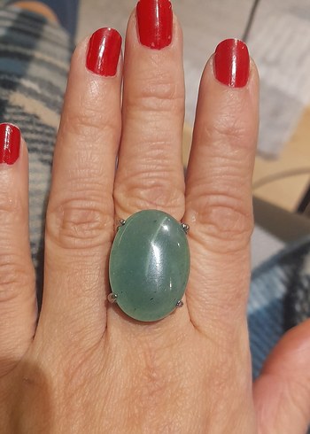 Yeşil iri taşlı gümüş kaplama yüzük - Görsel 3