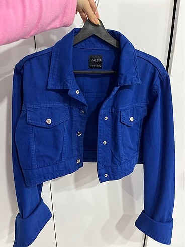 Lacivert crop denim ceket