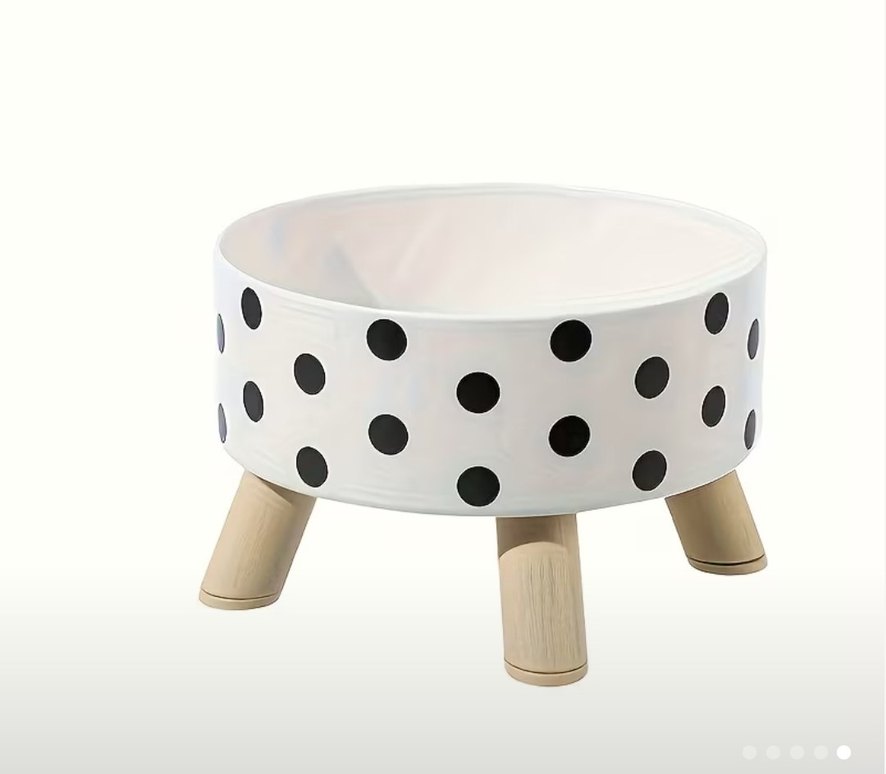 Puantiye Desenli Yükseltilmiş Kedi Mama Kabı - Görsel 2