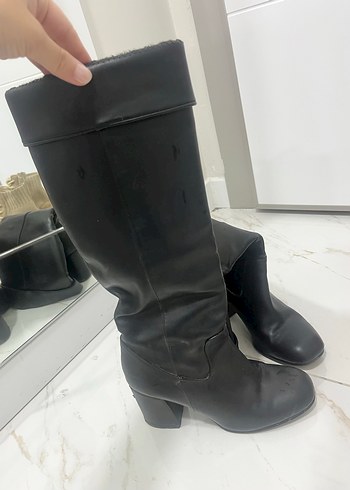 Diğer Siyah Kadın Deri Dizüstü Botlar Tokalı