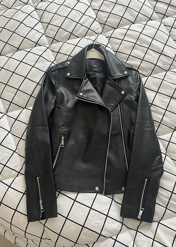 s Beden Mango Siyah Deri Biker Ceket