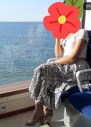 36 Beden mavi Renk Mavi Bohem Uzun Etek Fırfırlı