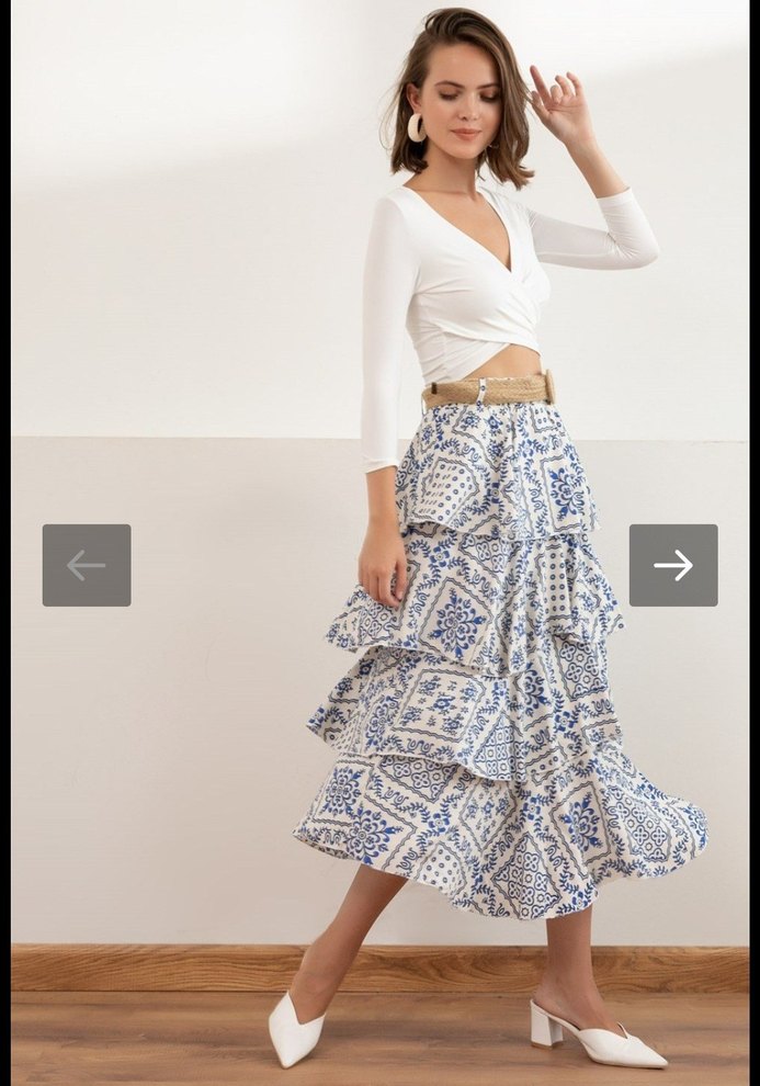 Mavi Bohem Uzun Etek Fırfırlı - Görsel 2