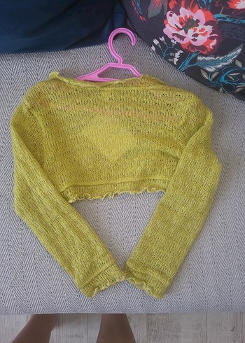 Sarı Örme Kız Bolero Uzun Kollu - Görsel 5