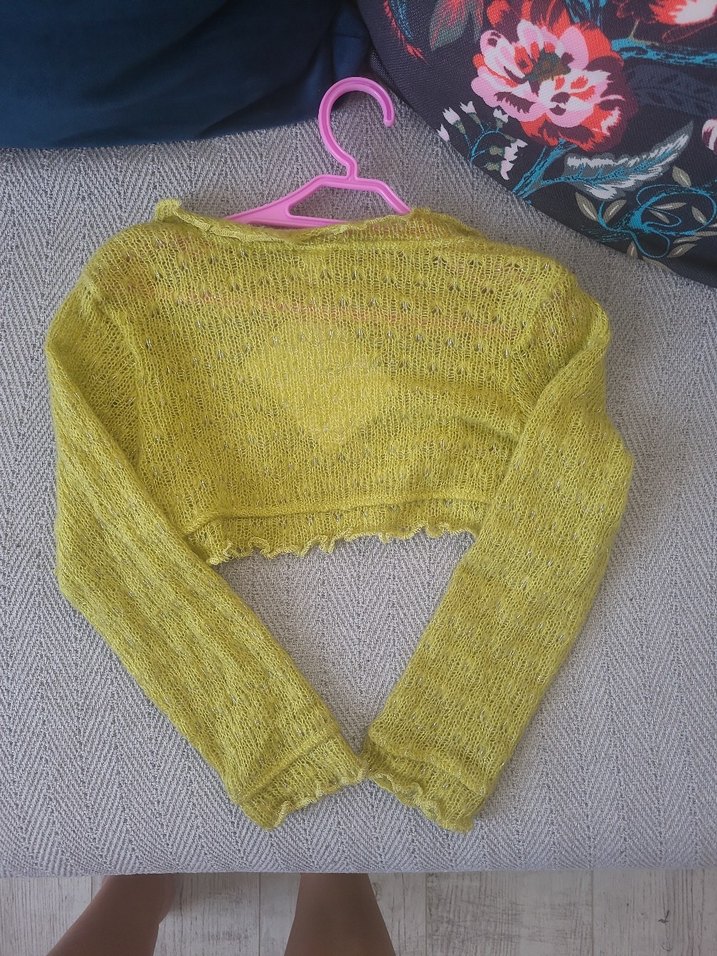 Sarı Örme Kız Bolero Uzun Kollu - Görsel 5