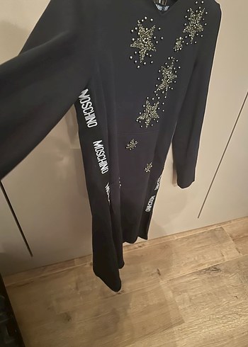 Love Moschino Payet İşlemeli Siyah Midi Uzun Kollu Tunik