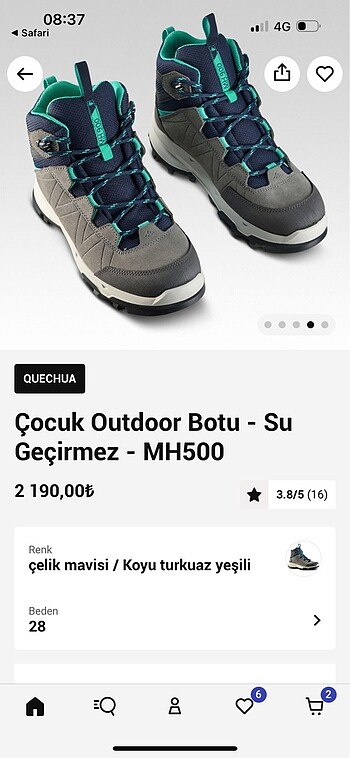 37 Beden Decathlon erkek çocuk bot