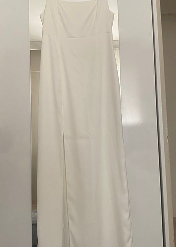 Diğer Uzun Beyaz Saten Nişan/Nikah Elbisesi
