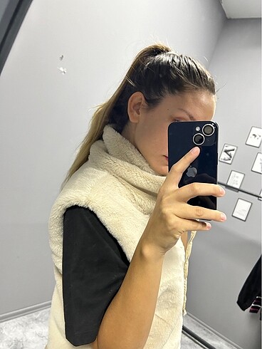 l Beden camel Renk Peluş crop yelek