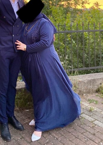 52 Beden Lacivert Drapeli Uzun Kadın Abiye Elbise