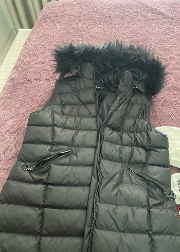 xl Beden Kürk Detaylı Siyah Uzun Kadın Yelek