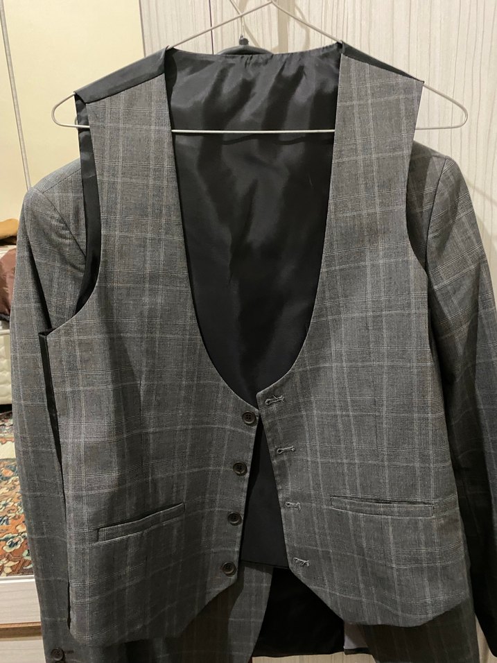 Erkek Gri Kareli Düğmeli Ceket - Görsel 5