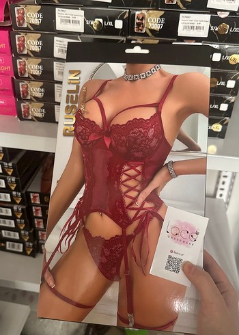 Fantezi set kırmızı jartiyer  - Görsel 2