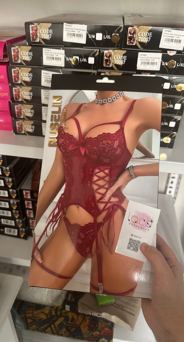 Fantezi set kırmızı jartiyer  - Görsel 2