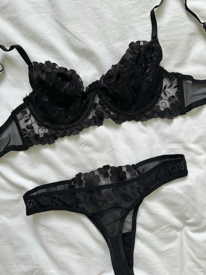 Nakışlı Siyah Gotik Sütyen ve Külot Takımı - Görsel 2