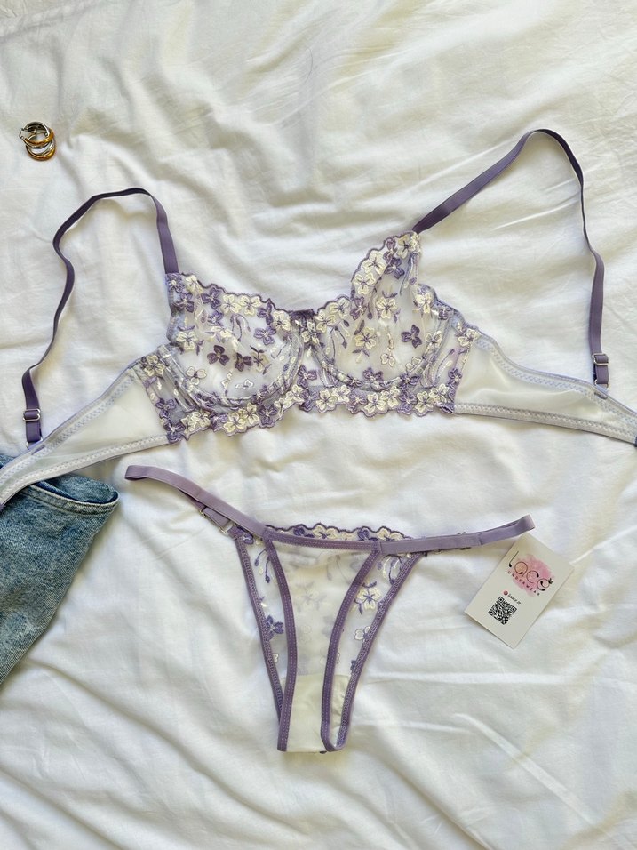 Nakışlı Mor Bohem Midi Sütyen Takımı - Görsel 3