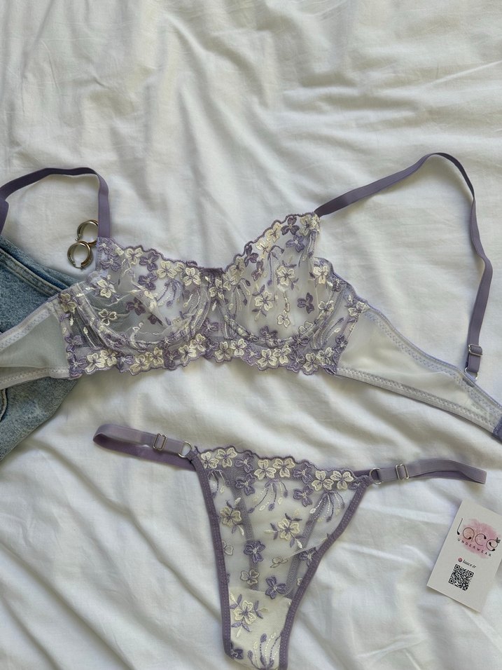 Nakışlı Mor Bohem Midi Sütyen Takımı - Görsel 2