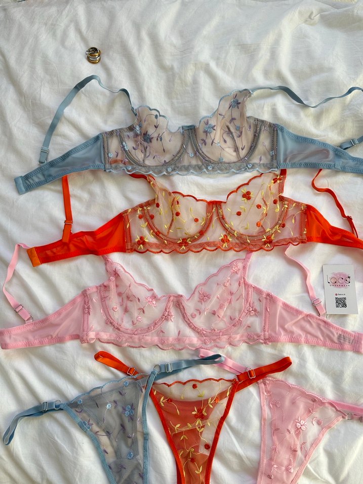 Nakışlı Turuncu Bohem Parizyen Sütyen Takımı - Görsel 3