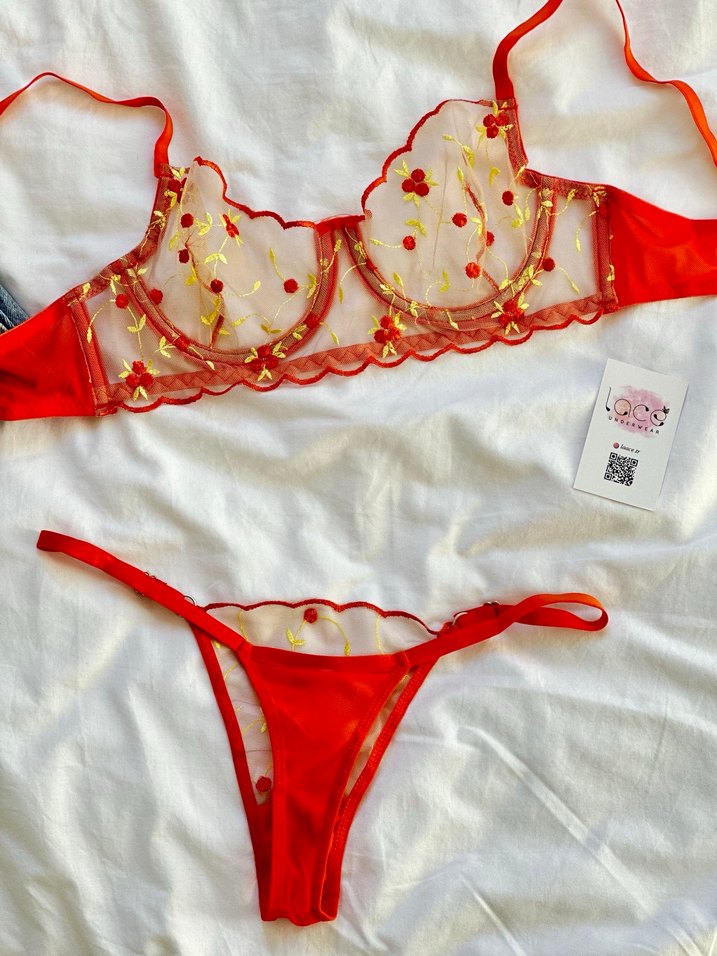 Nakışlı Turuncu Bohem Parizyen Sütyen Takımı - Görsel 2