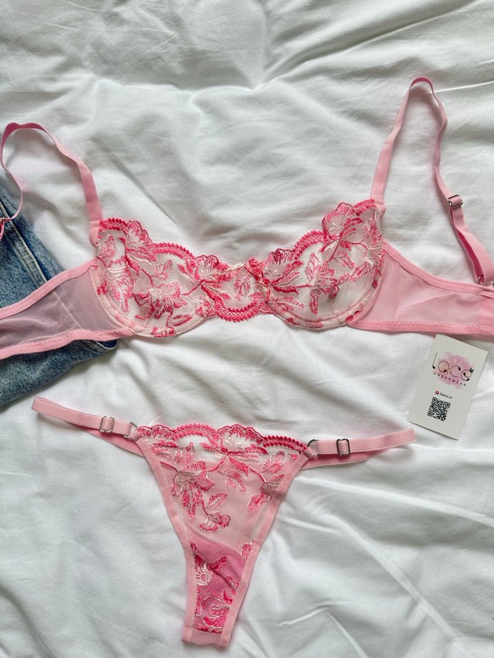 Pembe İşlemeli Mini Sütyen Takımı - Görsel 2