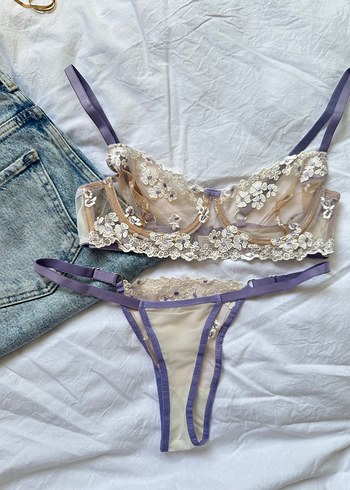 Mor Nakışlı Mini Bohem Sütyen Takımı - Görsel 2
