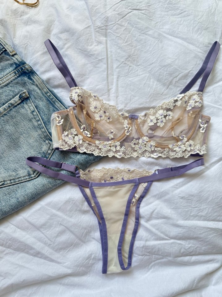 Mor Nakışlı Mini Bohem Sütyen Takımı - Görsel 2