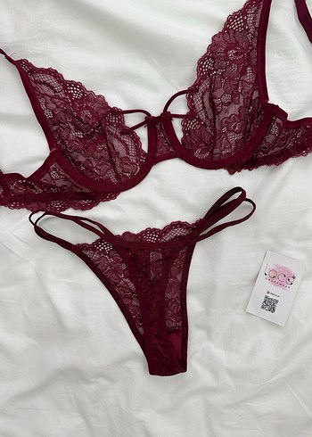 Bordo Dantel Bohem Sütyen ve Külot Takımı - Görsel 2