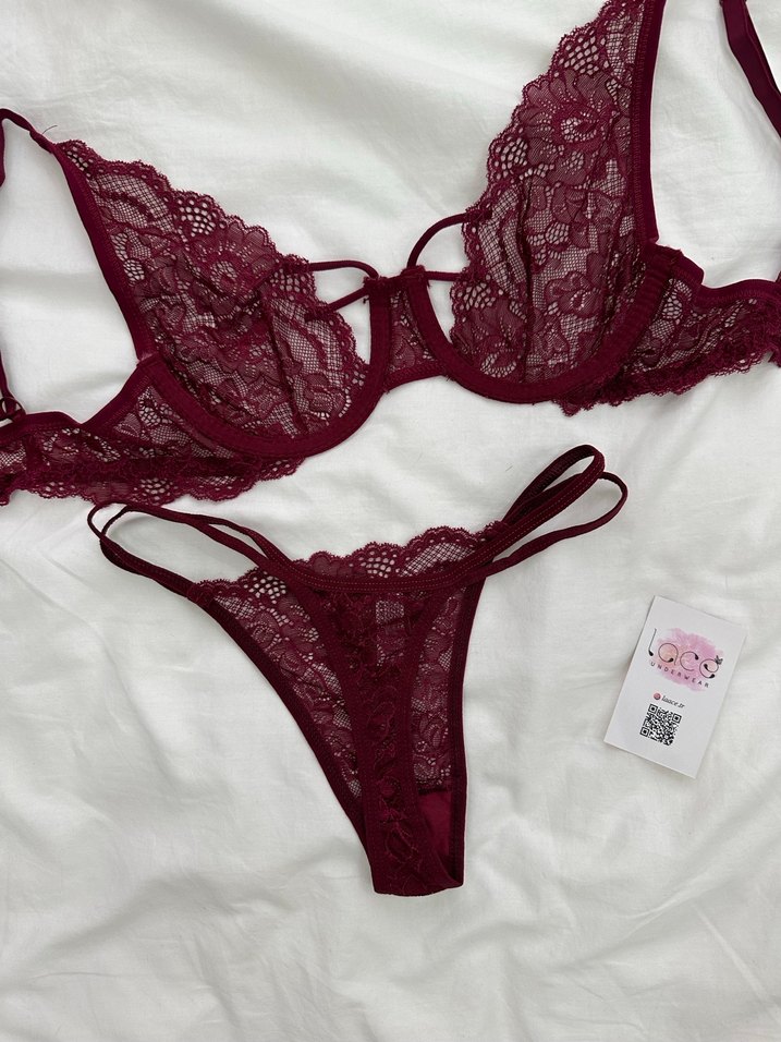 Bordo Dantel Bohem Sütyen ve Külot Takımı - Görsel 2
