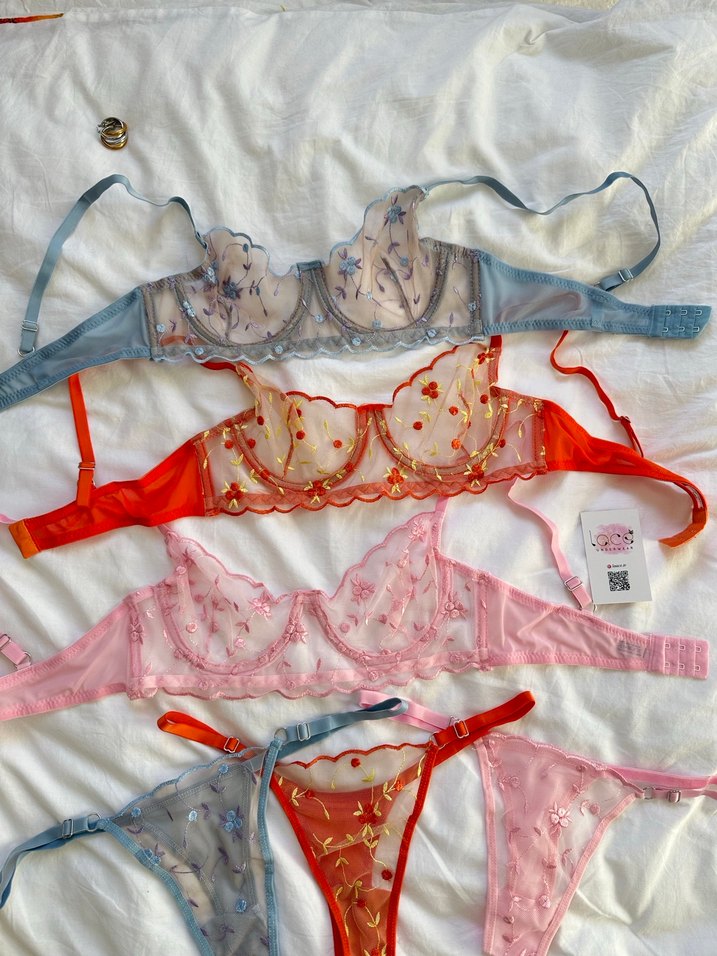 Mavi Nakışlı Bohem Nakışlı Sütyen Takımı - Görsel 3