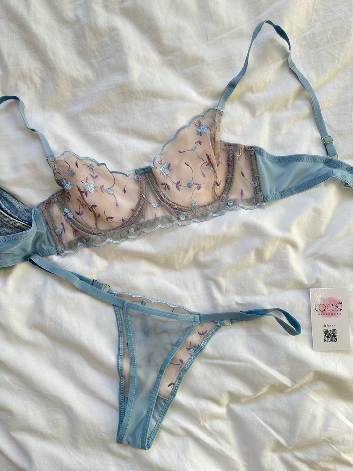 Mavi Nakışlı Bohem Nakışlı Sütyen Takımı - Görsel 2