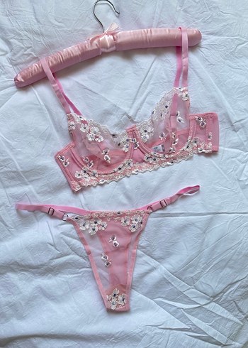 Nakışlı Pembe Midi Sütyen Takımı - Görsel 4