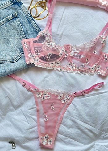 Nakışlı Pembe Midi Sütyen Takımı - Görsel 3