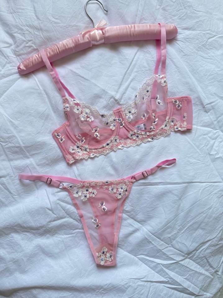 Nakışlı Pembe Midi Sütyen Takımı - Görsel 4