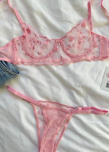 İşlemeli Pembe Bohem Sütyen Takımı - Görsel 3