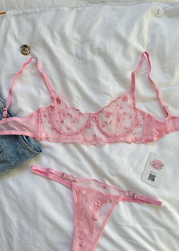 İşlemeli Pembe Bohem Sütyen Takımı - Görsel 2