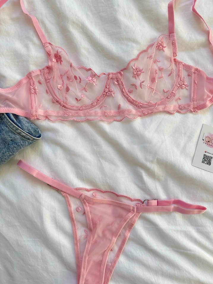 İşlemeli Pembe Bohem Sütyen Takımı - Görsel 3