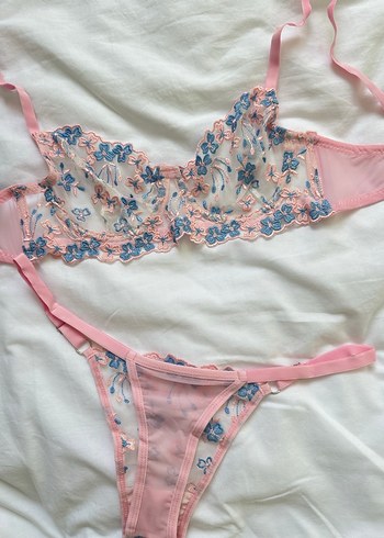 Pembe Nakışlı Bohem Sütyen ve Külot Takımı - Görsel 2