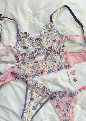Pembe Nakışlı Bohem Sütyen ve Külot Takımı - Görsel 3