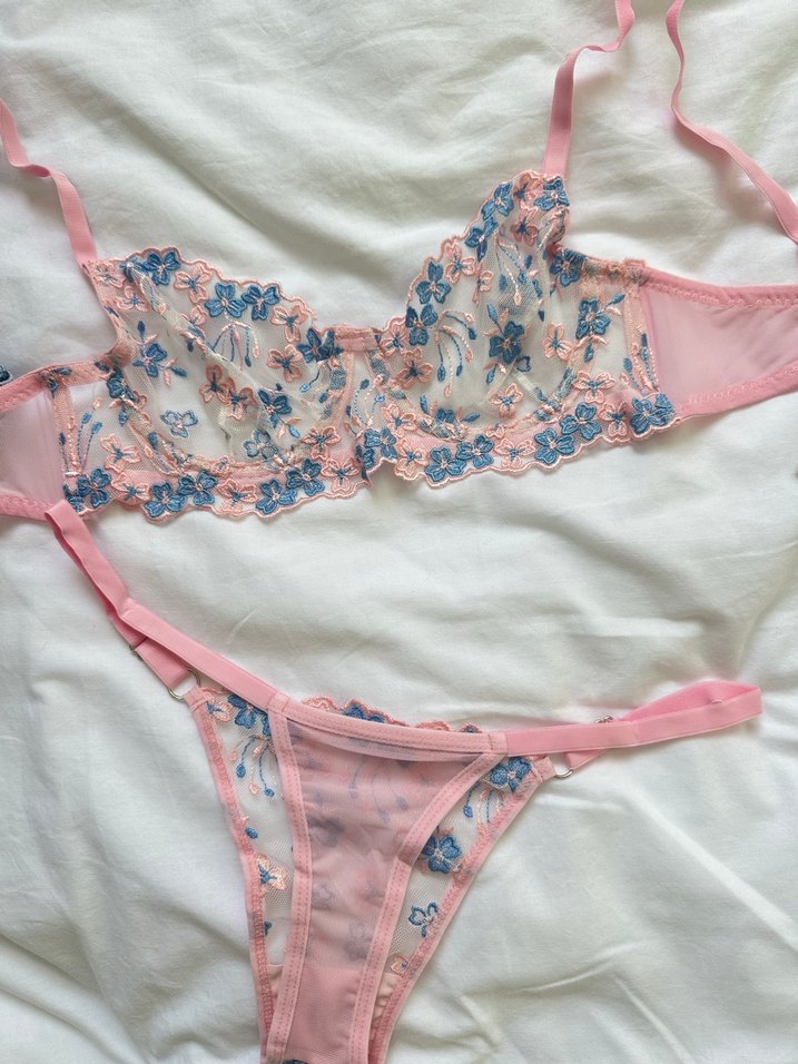 Pembe Nakışlı Bohem Sütyen ve Külot Takımı - Görsel 2